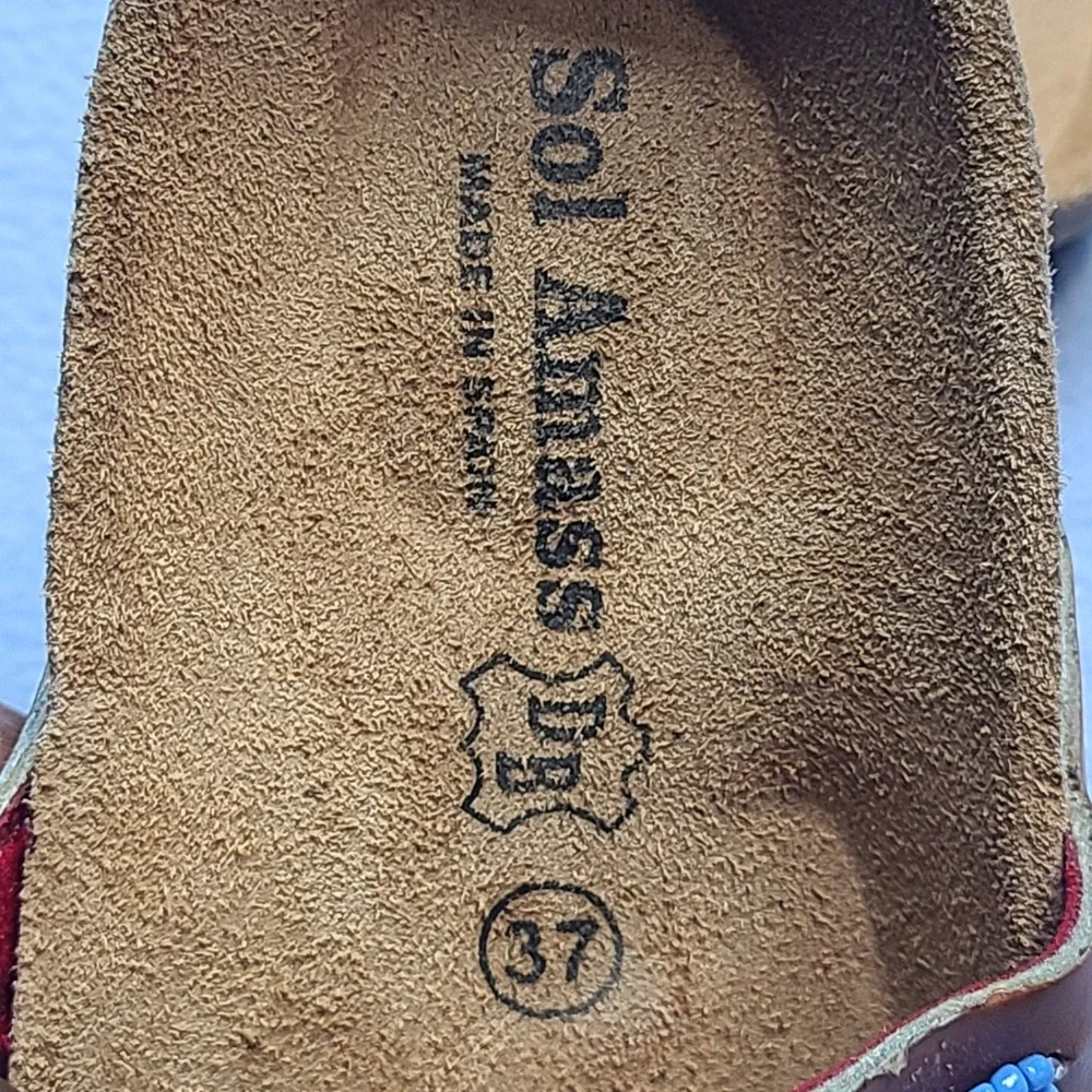 Sol Amass Beaded Thong Sandals Womens 37 Brown Excellent Boho Cork Slides - Picture 4 of 7